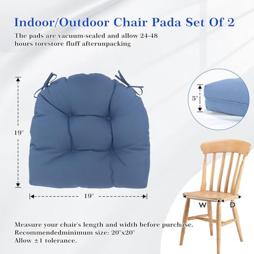 Outdoor Chair Cushions Set of 2 Waterproof Patio Furniture Cushions with Ties 19x19+5” Thicken Outdoor Seat Cushions Indoor/Outdoor Dining Chairs Pads FadeShield Rocking Chair Cushion, Light Bule - color: Light Bule