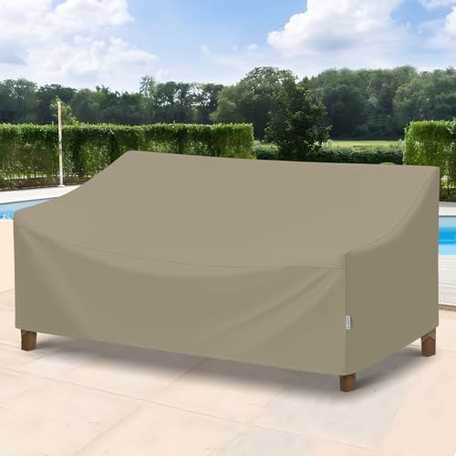 SunPatio Outdoor Sofa Cover Waterproof, Heavy Duty Couch Cover 93.5 Inch with Seam Taped, All Weather Protection 3-Seater Patio Bench Protector for Outdoor Furniture, 93.5" W x 45" D x 39" H, Taupe - size: 93.5" W x 45" D x 39" H