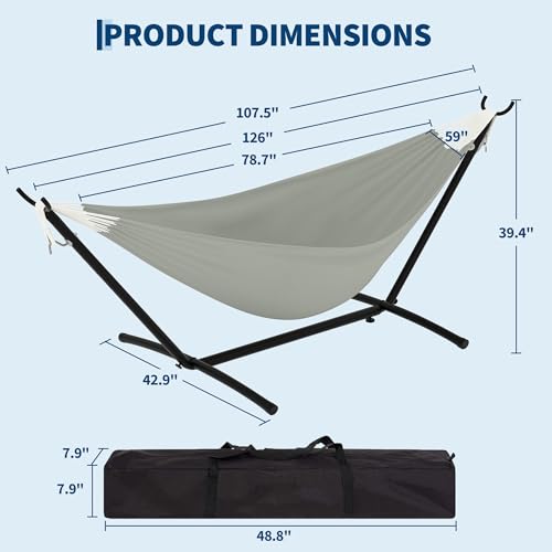 Double Hammocks with Stand for Outside, Portable Space Saving Heavy-Duty Steel Stand for Indoor Outdoor Patio with Carrying Bag, 450 lbs Capacity - color: Light Gray