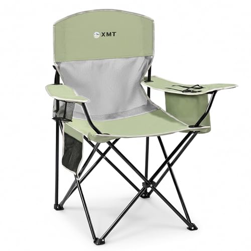 Portable Outdoor Folding Chair with Cup Holder & Cooler Bag - Breathable Mesh, Wide Armrests, Ergonomic Design for Camping, Beach, Backyard - Includes Storage Bag & Bottle Opener (Black/Green/Red) - color: 01-green