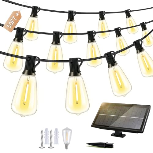 Outdoor Solar String Lights Waterproof: ST38 50ft Shatterproof Patio Lights - Solar Powered & USB Dual Charging - 3 Modes Button Control - Garden Backyard Gazebo Porch Party Decor - size: 50FT-Button