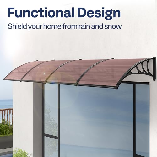 VIVOHOME Polycarbonate Window Door Awning Canopy Brown with Black Bracket 40 Inch x 160 Inch - color: Brown, size: 40 Inch X 160 Inch