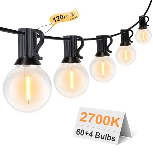 GPATIO 120FT Outdoor String Lights, Waterproof Patio Lights with 64 Hanging Lights Globe G40 Bulbs, 2700k Shatterproof for Backyard Outside Decor - size: 120ft