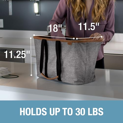 CleverMade Collapsible LUXE Tote, 30L Foldable Grocery Shopping Bag, Reusable - color: Heather Gray