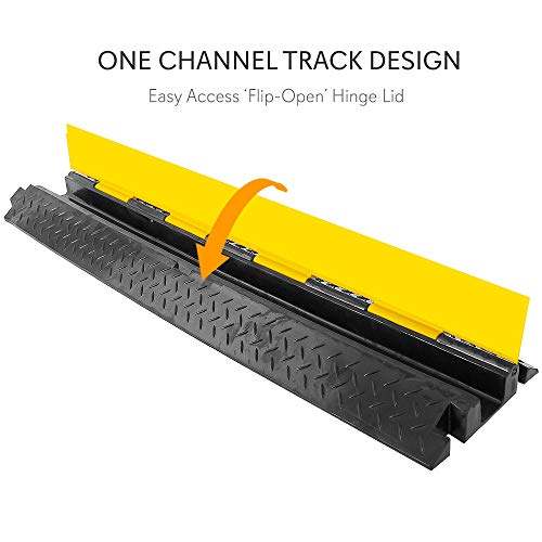 Pyle Durable Cable Protective Ramp Cover - Supports 11000 lbs, Single Channel Heavy Duty Cord Protection with Flip-Open Top Cover, 39.4”x5.11”x1.8” Cable Concealer for Indoor, Outdoor Use - PCBLCO102 - style: 1 Pack