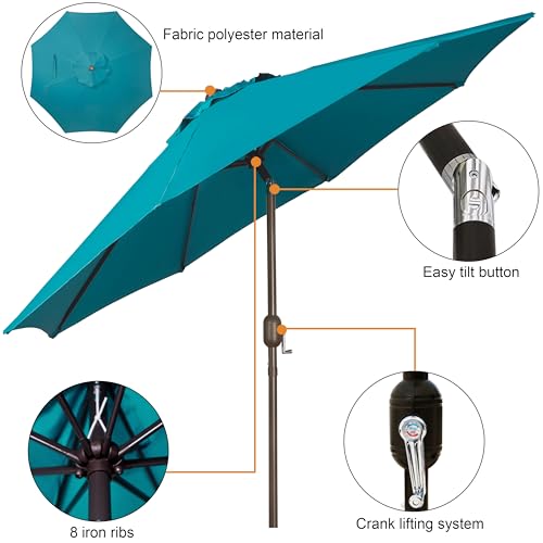 Blissun 9' Outdoor Patio Umbrella, Outdoor Table Umbrella, Yard Umbrella, Market Umbrella with 8 Sturdy Ribs, Push Button Tilt and Crank - color: Cerulean