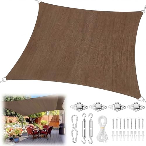 20 x 26 ft Sun Shade Sail for Patio Rectangle 185 GSM Heavy Duty UV Block Canopy Permeable Cover Outdoor Garden Deck Backyard Commercial Grade 95%-98% UV Protection Easy Installation(Brown) - color: Brown