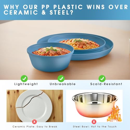 40 Piece Plastic Dinnerware Set for 8 with Cutlery, Unbreakable Plates and Bowls Set, Dishwasher & Microwave Safe Reusable Dish Set for Camping, RV, Outdoor Kitchen, Apartment Dining,Pastel Multicolo - color: Pastel
