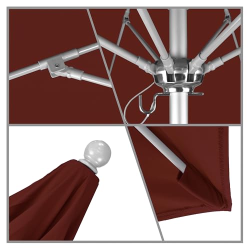California Umbrella 9' Round Aluminum/Fiberglass Umbrella, Push Open, Silver Pole, Olefin Terracotta Fabric - color: Terracotta