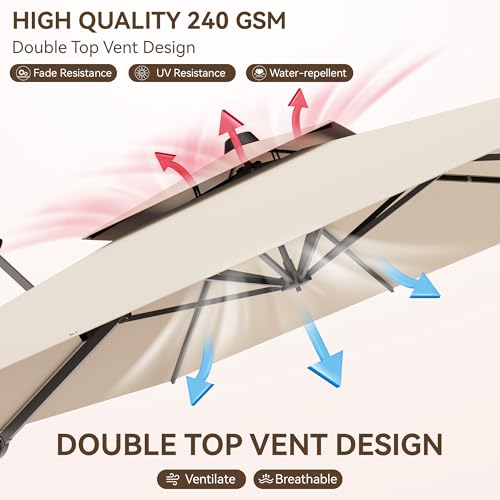 10x13 FT Patio Umbrella, Large Cantilever Rectangular Double Top Heavy Duty Offset Umbrellas with 360° Rotation, Outdoor shade for Garden Deck Pool Patio, Beige - color: Beige, size: 10x13 FT