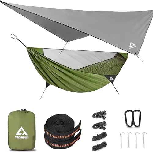 Camping Hammock Mosquito Net with Rain Fly - Portable Parachute Nylon Backpacking Hammock for Outdoor, Hiking, Backpacking, Backyard, Beach, Travel (Hold Up to 500lbs) - color: Green