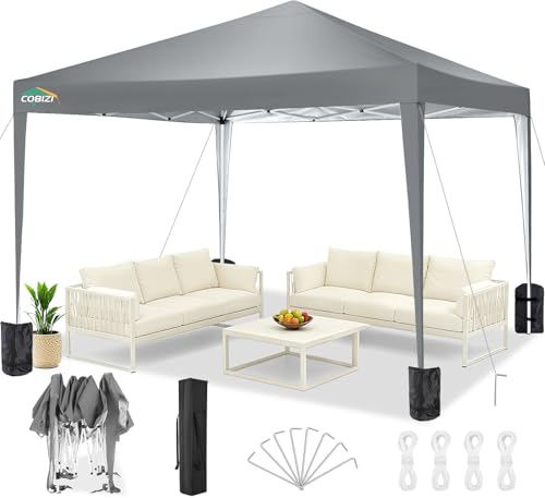COBIZI Canopy 10x10 Pop Up Canopy Tent Party Tents for Parties Weddings Backyard Waterproof Canopy Outdoor Commercial Canopy Event Tent with Stakes, Ropes, Sandbags, Silver Gray - color: Gray, size: 10x10 without Sidewalls