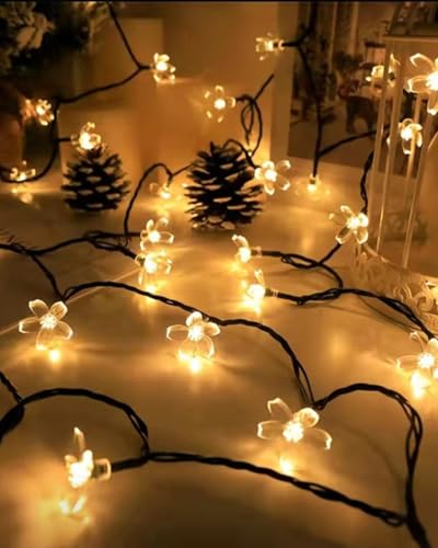 Cherry Blossom Fairy Flower String Lights Indoor Bedroom Decorations, 33ft 100 LED USB Plug in Decorative Floral Lamp for Christmas Tree Classroom Window Camping Vine Hanging (Warm White) - color: 33ft Warm White Flowers