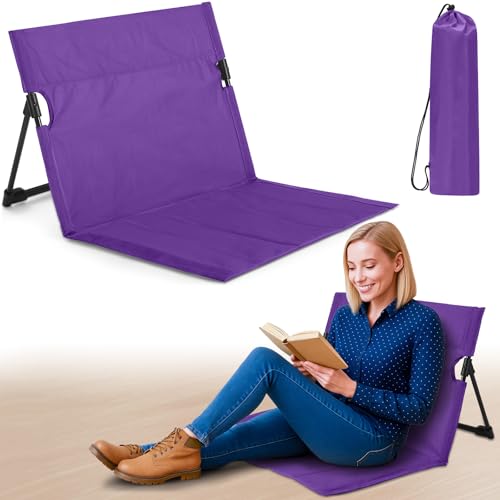 Jetec Foldable Floor Backrest Chair Portable Camping Chair with Storage Bag Light Weight Lazy Seat for Indoor Outdoor Bed Ground Park Lawn Concerts Beach Hiking - color: Purple, size: X-Large