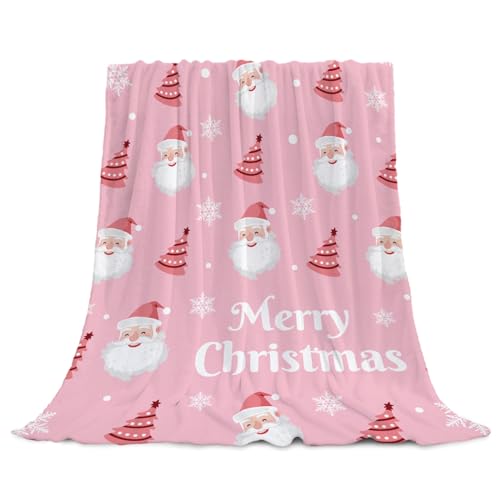 YeeJu Christmas Decorative Throw Blanket King Size Pink Santa Claus Blanket for Bed Soft Lightweight Fuzzy Plush Fleece Blanket and Throws Large Oversized Big Xmas Winter Holiday Blanket 90x108 - color: Chrsitmas-06, size: 90"x108"