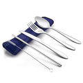Reusable Travel Utensils with Case | Fork and Spoon Set with Knife and Optional Straws Great Office, Travel, or Camping Accessories | Lightweight, Sturdy Utensils - color: 5pc Set - Blue