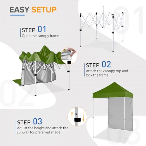 EAGLE PEAK Pop up Canopy 5x5, Outdoor Portable Canopy Tent with One Removable Sunwall, Carry Bag Included, Grass Green - color: Grass Green