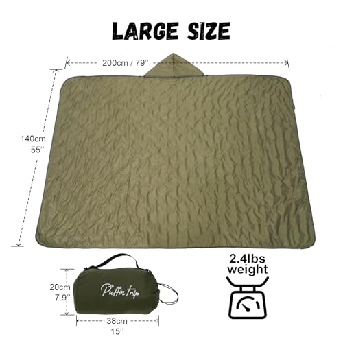 Wearable Warm Camping Blanket Waterproof Windproof Quilted Fleece Stadium Outdoor Blanket with Portable Bag for Cold Weather Picnic Sports Pet Beach Travel Car 79x55 inches Olive Green with Hat - color: Olive Green With Hat