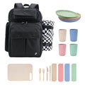 J World Picnic Backpack Cooler for 4. Insulated Picnic Basket Set with Folding Waterproof Blanket. Beach Camping Wedding Engagement Gift for Couples, Black - color: Black