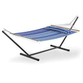 GarveeLife 57" 2 Person Outdoor Hammock, Widening Design Cotton Hammock with Metal Stand, Heavy Duty Construction, 450 LBS Weight Capacity, Blue - color: Blue