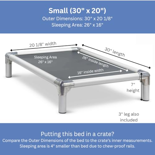 Kuranda Chewproof Elevated Crate Bed - Silver Aluminum - 30" x 20" - Vinyl - Smoke - color: Smoke, size: 30" x 20" - Silver Aluminum