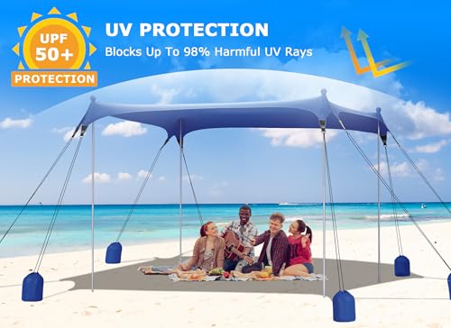 Gorich Beach Tent Sun Shelter with 8 Sandbags, UPF50+ Protection & Windproof Pop Up Beach Canopy Tent Sun Shade for Family, Travel & Camping, Easy Setup Canopy Umbrella - color: Dark Blue, size: 12 X 12 FT