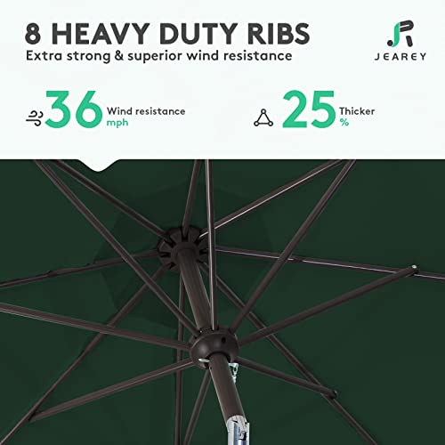 JEAREY 9FT Outdoor Patio Umbrella Outdoor Table Umbrella with Push Button Tilt and Crank, Market Umbrella 8 Sturdy Ribs UV Protection Waterproof for Garden, Deck, Backyard, Pool (Dark Green) - color: Dark Green