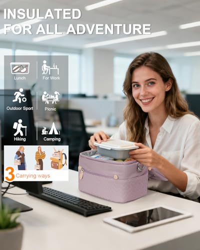 Capolo Lunch Box for Women Men Adults,Insulated Lunch Bag Leakproof Lunch Cooler Box with Removable Strap Cute Lunch Tote Bags Reusable Thermal Lunchbox for Work Picnic(Small,Purple) - color: Purple, size: Small