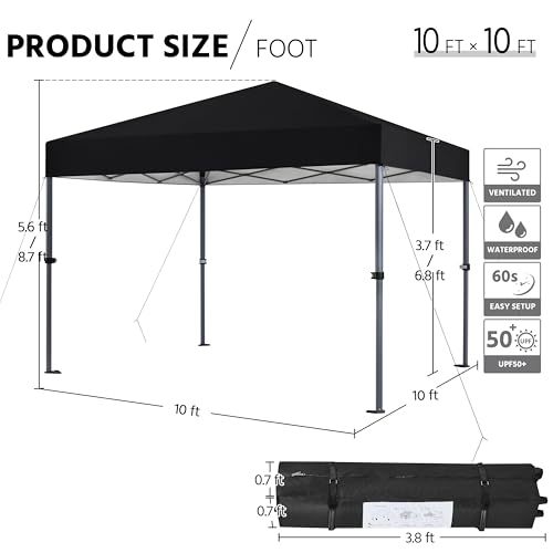 Yaheetech 10x10 Pop Up Canopy Easy Set-up Tent, Portable Outdoor Canopy Instant Tent, Commercial Gazebo with Wheeled Carry Bag & 4 Sandbags for Home, Party & Outdoor Activities, Black - color: Black, size: 10x10