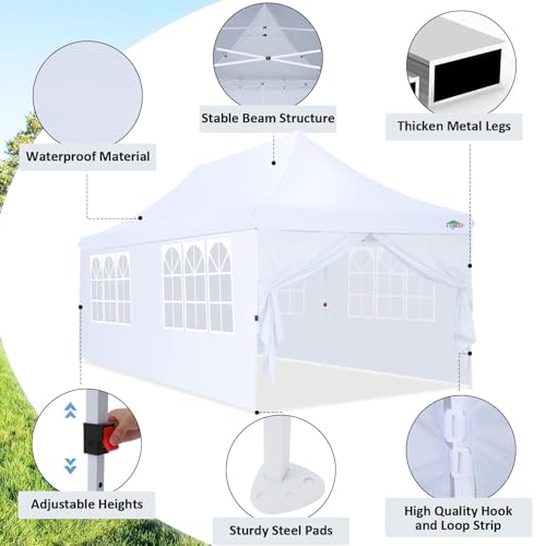 COBIZI 10x20 Pop Up Canopy with 6 Sidewalls, Conical Party Tent 10x20 with 3 Adjustable Height Waterproof, UV-Resistant with Carry Bag, Sandbag, Stake, Tents for Parties, Commercial (Frame Upgraded) - color: White, size: 10x20FT