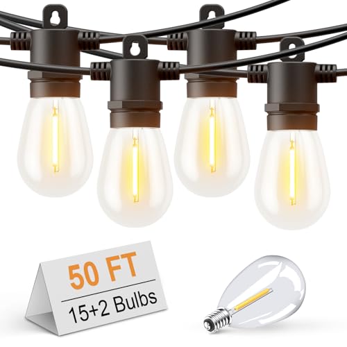 Svater Outdoor String Lights 50 FT, Patio Light for Outside with Shatterproof LED Bulbs, IP65 Waterproof Connectable Hanging Lights for Backyard, Bistro, Cafe, Balcony, Party, Black - size: 50FT