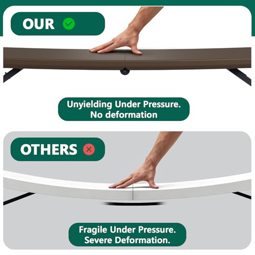 Folding Table 48" x 24" - Heavy Duty Fold-in-Half Plastic Table with Adjustable Height, Portable Utility Tables with Steel Legs for Indoor, Outdoor, Picnic, Camping, Dining, Party (Brown) - color: Brown, size: 48in x 24in