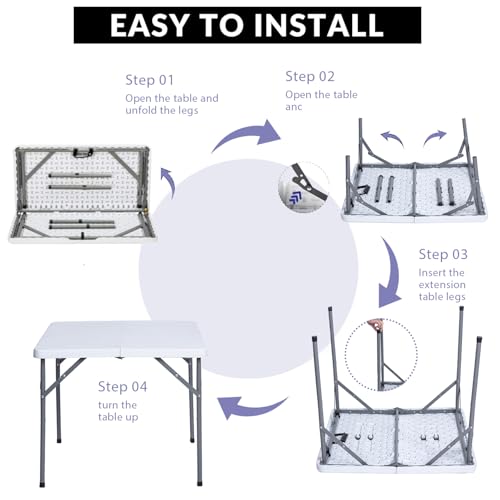 Lakhow 34" Square Folding Table, Fold-in-Half Utility Dining Portable Table Heavy Duty HDPE Plastic Foldable with Carrying Handle Indoor Outdoor for Picnic, Party - color: 34 Inches White