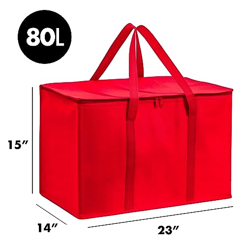 Carrywell (Not Made In China) Insulated Food Delivery and Catering Bags 2-Pack, XXXL Pizza Delivery and Reusable Warming Bag, Thermal Insulation Tote for Hot and Cold Food, Doordash - color: Red, size: 2 pack, style: Xxxl Insulated