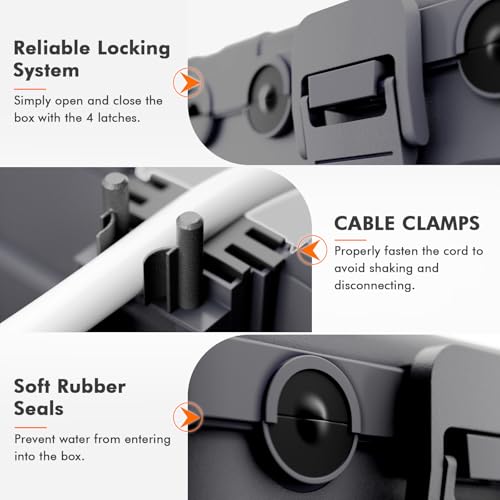 RESTMO 5-Piece Outdoor Waterproof Electrical Box Set – 12.5" x 8.5" x 5" Large & 7.1" x 2.3" x 2.3" Small, Weatherproof Boxes for Power Strip, Outlet, Plug, Socket, Timer, Holiday Light, Gray - color: Gray