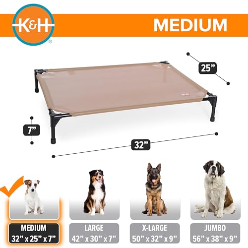 K&H Outdoor Elevated Dog Bed - Cooling Raised Dog Bed for Small & Medium Pets, Breathable Mesh Hammock Design, Indoor/Outdoor Washable Cover, Portable Metal Frame, Tan, Medium 32x25in - color: Tan Mesh, size: Medium 32"L x 25"W