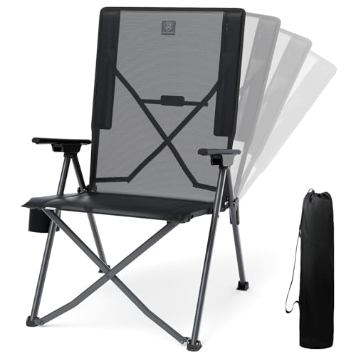 EVER ADVANCED Teslin Reclining Camping Chairs for Adult Lightweight, Portable Compact Folding Chair with Adjustable Back, 4-Level Recliner Chairs, Lawn Chair for Patio Balcony, Supports 300lbs, Black - color: Black, style: Mesh High Back