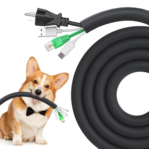 UOMTFAI Dog Cat Cord Protector 10ft - 1/2inch, Flexible Cable Sleeve for Easy Cord Management, Protects Cables from Pets Chewing, Ideal for USB, Power, Audio and Video Cords - Black - color: Black, size: 1/2"-10ft