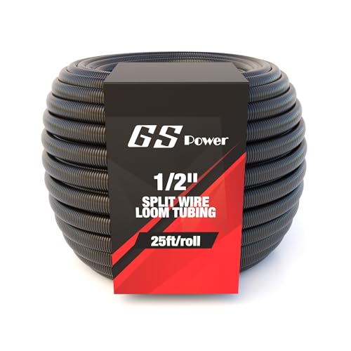 GS Power 1/2 Inch x 25ft Split Wire Loom Tubing, Split Cable Sleeve Cord Protector for Industrial Electrical Wires, Automotive Wire Cover Flexible, High Temperature Cable Conduit, Wrap - size: 1/2'' x 25 Ft