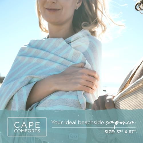 Cape Comforts Large Turkish Beach Towel, Striped Light Grey & Mint - 37'' x 67'' - Super Soft & Lightweight - Quick Dry Sand Free Travel Towels for Beach or Bath - Gifts - color: Stripe - Light Grey