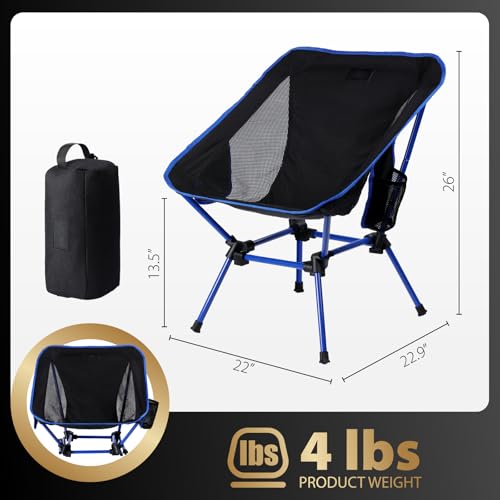Ultralight Camping Chair, Heavy Duty Portable Folding Chair with 400lbs Capacity, Compact Backpacking Hiking Chair with Anti-Sinking Feet for Camping, Beach, Travel & Festivals