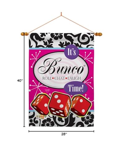 Its Bunco Time House Flag Dowel Set Interests Game Night Dice Poker Bingo Hobbies Leisure Activity Small Decorative Gift Yard Banner Made In USA 28 X 40 - size: House Flag Set 28"x 40" w/ Indoor Hanger