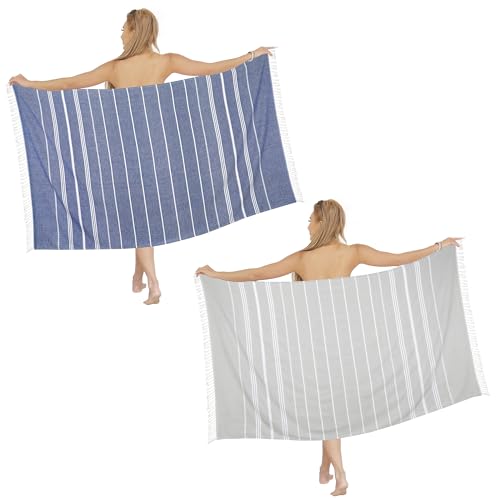 Beach Towel 2 Pack,Sand Free Beach Towels Oversized 39 x 72,Turkish Beach Towel Quick Dry Towel,Lightweight Pool Towels for Adults Travel Towel,Cool Beach Essentials Super Absorbent Towels - color: 2 Pack Dark Blue+light Grey