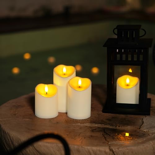 Homemory Rechargeable Flameless Candles, LED Candles, Battery Operated Candles with Remote and Timers, Outdoor Waterproof, Long Lasting, Set of 3 - color: Ivory White, size: D3"H4"5"6"