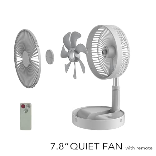 Foldable Fan Pedestal for Bedroom, Super Quiet, Portable Fan Rechargeable, Remote Control, for Office, Camping, Adjustable height, Floor and Table Suitable,8", White - color: white