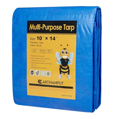 Double-Sided Waterproof Poly Tarp 10x14 Feet 5mil Thick Polyethylene Tarps, Perfect for Outdoor Use, Plastic Cover & Mat for Tent Camping Storage Boat Bikes Vehicles - color: Blue-5 Mil, size: 10' x 14' 1psc