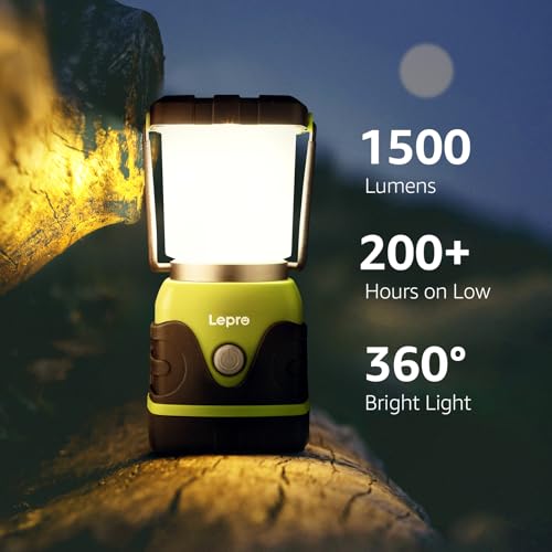 Lepro 1500LM Battery Powered LED Camping Lantern, Waterproof Tent Light with 4 Light Modes, Camping Essentials, Portable Lantern Flashlight for Camping, Emergency Light, Power Outage, Not Rechargeable - color: Green-1500lm-1Pack