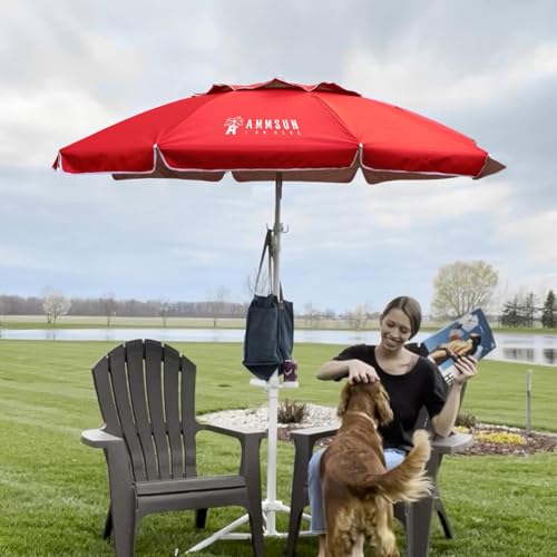 AMMSUN Shade Umbrella, Premium Portable Umbrella with Stand, 6.5ft Lightweight Free Standing Canopy for Sporting Games, Adjustable Instant Sun Protection and Easy to Carry, Red - color: Red