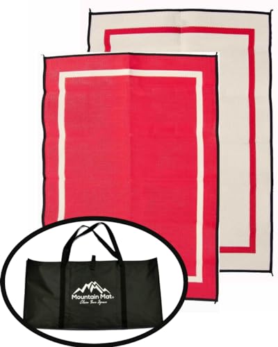 Mountain Mat 5x7 Red Outdoor RV Mat with Carry Bag – Extra Thick 5mm Recycled Poly Rug – Waterproof, Reversible, Heavy-Duty – Luxury Camping Mat for Patio, Beach, Campsite (Red with Carry Bag, 5'x7') - color: Jester Red [5x7], style: 5' x 7'