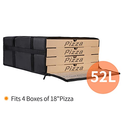 Bodaon Insulated Pizza Delivery Bag, 20" x 20" x 8" Pizza Warmer Bags for Carry Hot, Insulated Food Delivery Bag, Insulated Grocery Bags, Black, 1-Pack - color: Black, size: 20" x 20" x 8"